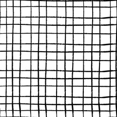 Seamless pattern with grunge black grid. Monochrome vector lines. Pencil texture.