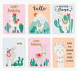set of cute llama in the wild. Hand drawn art. Design for card, sticker , fabric textile, t shirt.