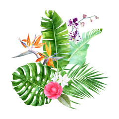 Wall Mural - Watercolor tropical bouquet