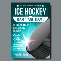 Canvas Print - Ice Hockey Poster Vector. Sport Event Announcement. Vertical Banner Advertising. Professional League. Cold. Ice Game. Tournament Event Label Illustration