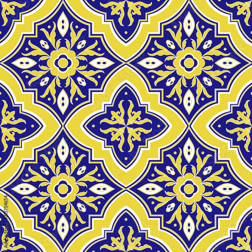 Mexican Tile Pattern Vector Seamless With Flower Ornaments