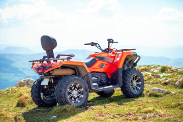 parked atv quad bikes extreme outdoor adventure concept