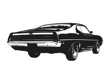 American Muscle Car From The 1970s Vector Silhouette Illustration