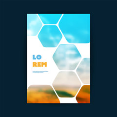 Wall Mural - Modern Style Tiled Flyer or Cover Design for Your Business with Blurry Blue Sky View Image - Template Applicable for Reports, Presentations, Placards, Posters, Travel Guides 