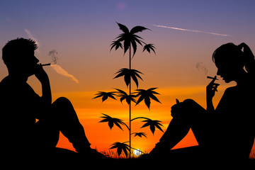 Poster - couple smoking marijuana outdoors