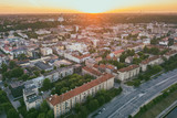 Fototapeta Miasto - Sunmer sunset. Aerial view of Kaunas city center, Lithuania