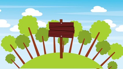 Sticker - wooden placard empty in the forest landscape animation hd