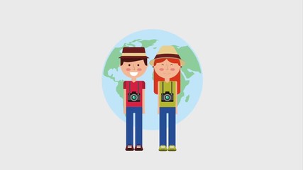 Sticker - couple travelers with cameras tourist world vacations animation hd