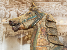 Head Shot Of Vintage Wooden Horse From Carousel Funfair Ride