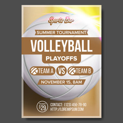 Canvas Print - Volleyball Poster Vector. Volleyball Ball. Sand Beach. Design For Sport Bar Promotion. Vertical Volleyball Club. Cafe, Pub Flyer. Summer Game. Championship Blank Invitation Illustration