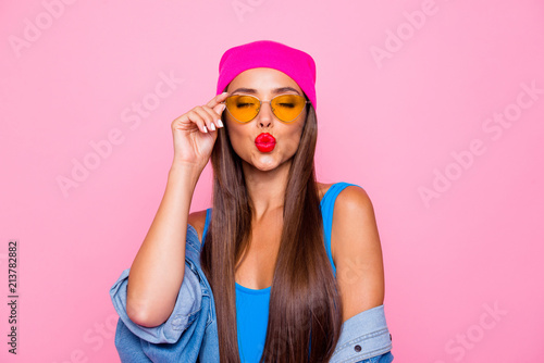 Fotomural Close up photo portrait of winsome pretty cute lovely sweet glad nice lady sendi