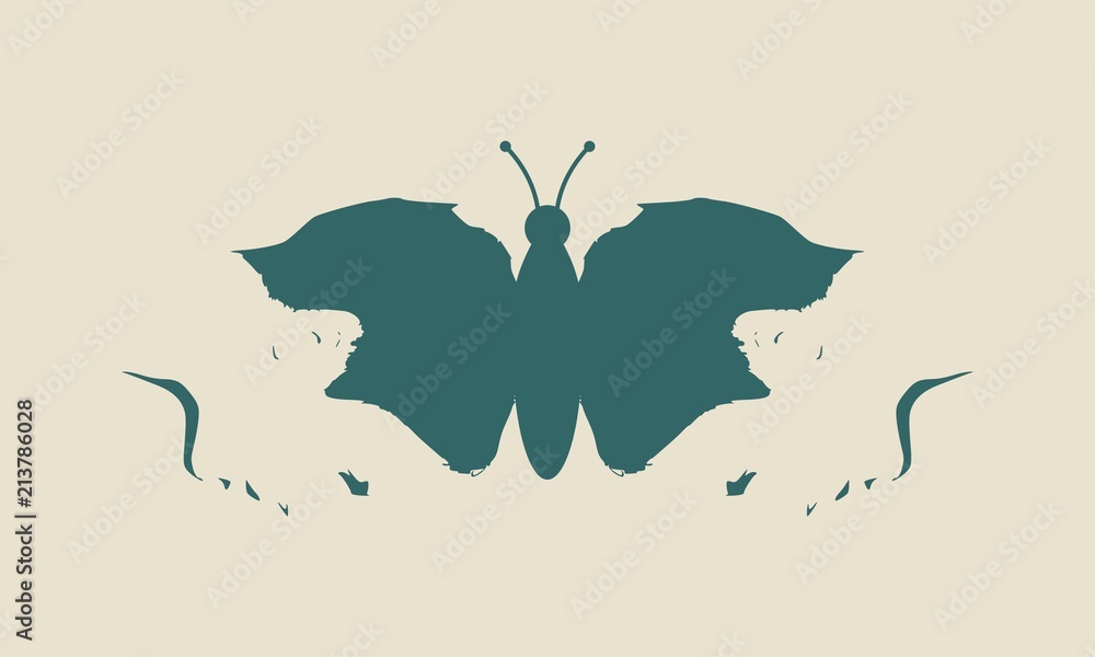 A butterfly or two face profile view. Optical illusion. Human head make silhouette of insect - obrazy, fototapety, plakaty 