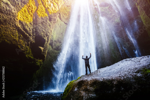 Fotografie, Tablou Perfect view of famous powerful Gljufrabui waterfall in sunlight.