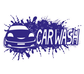 Sticker - Car wash sign with water splash on a white background.