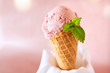 Waffle with strawberry ice cream