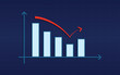 Abstract financial bar chart with rebound red arrow on blue color background