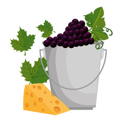 Canvas Print - bucket with grapes cluster and cheese