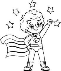 Wall Mural - Black and white super hero character  for painting activity. Isolated on white. Vector illustration.
