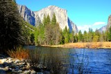 Fototapeta Na ścianę - Beautiful Landscape of mountains, forests, and river in Yosemite National Park, California, United States