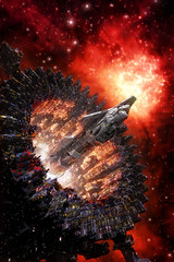 Wall Mural - spaceship and space station