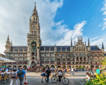 Munich, Germany June 09, 2018: New Town Hall At Marienplatz Square In Munich, Bavaria, Germany