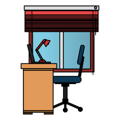 Wall Mural - office workplace with desk and laptop scene vector illustration design