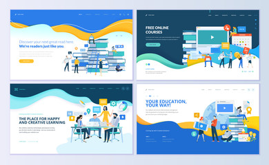 set of web page design templates for distance education, online courses, e-learning, tutorials. mode