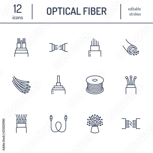 Fotomural Optical fiber flat line icons