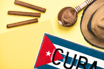 Wall Mural - Vacation in Cuba, conceptual flat lay background