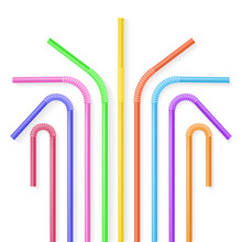Colorful Plastic Drinking Straws. Realisic Vector Illustration. Summer Drinks