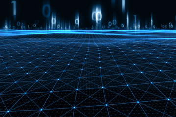 Wall Mural - futuristic computer network net with binary numbers illustration background.
