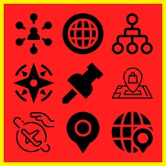 Simple 9 icon set of map related [iconsRandom:4] vector icons. Collection Illustration