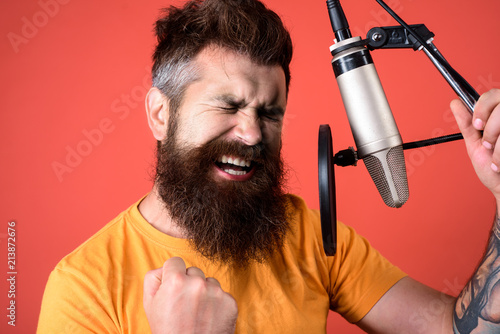 Microphone Show Business Recording Studio Emotional Bearded Man