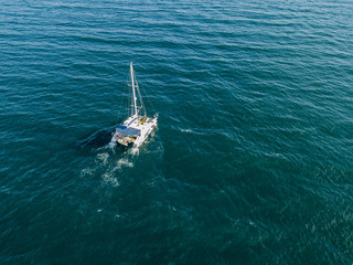 Poster - sailing boat catamaran in open sea summer cruise travel concept