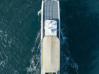 Poster - view from above of tourist cruise ship boat deck with passengers