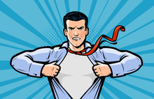 Businessman Or Superhero. Vector Illustration In Style Comic Pop Art