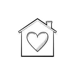 Sticker - Home with heart shape hand drawn outline doodle icon