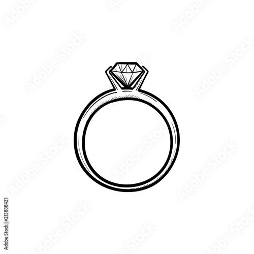 Wedding ring with diamond hand drawn outline doodle icon Stock Vector