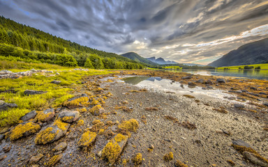 Canvas Print - Fjord landscape Eidsbygda peninsula Norway HDR