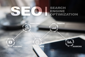 Wall Mural - SEO. Search Engine optimization. Digital online marketing andInetrmet technology concept.?