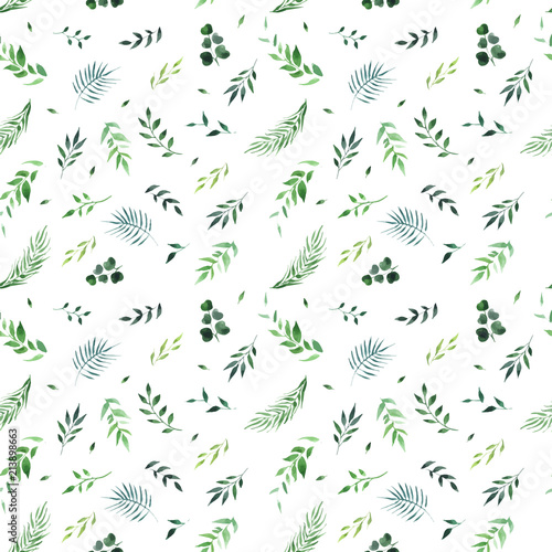 Foto-Gardine - green leaves watercolor seamless pattern vector (von zuk_ka)