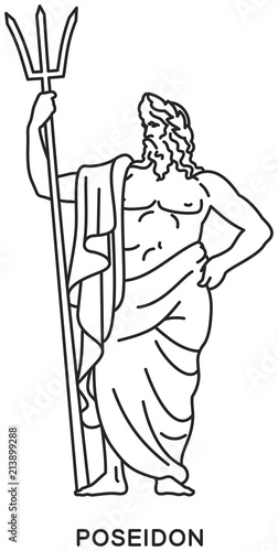 Poseidon Or Neptune Line Draw Style Vector Icon God Of The Sea And Other Waters Protector Of Seafarers One Of The Twelve Olympians In Ancient Greek And Roman Religion And Myth