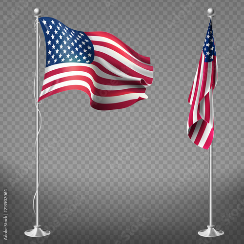 Vector 3d Realistic Flags Of United States Of America On Steel