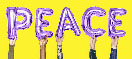 Sticker - Purple alphabet balloons forming the word peace