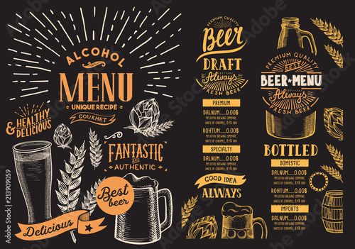 Dekoracja na wymiar  menu-piwa-dla-restauracji-szablon-projektu-z-recznie-rysowanymi-ilustracjami-graficznymi-napoj-wektorowy