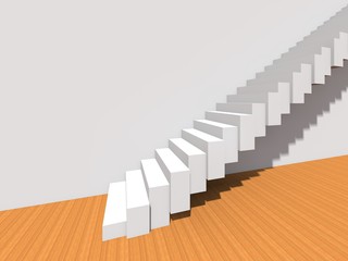 Conceptual stair on wall background building or architecture as metaphor to business success, growth, progress or achievement. 3D illustration of creative steps riseing up to the top as vision design