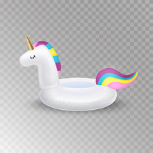 Unicorn Inflatable Swimming Pool Ring, Tube, Float. Vector Realistic 3d Unicorn Icon.