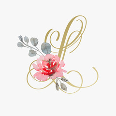 Poster - golden hand lettering font with handmade rose flower