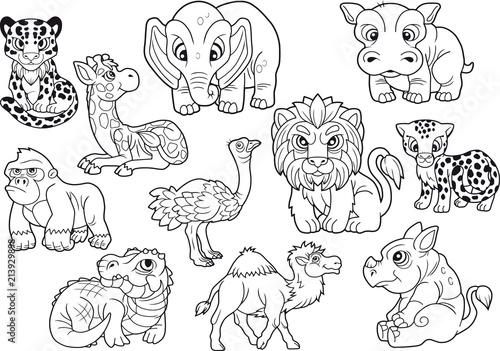 Download African Animals Set Of Cute Vector Images Coloring Book Stock Vector Adobe Stock