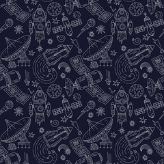 Wall Mural - seamless vector pattern with cosmos doodle illustrations. galaxy handdrawn elements.